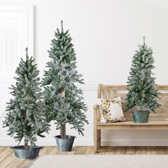 3Ft, 4ft, & 5Ft Unlit Flocked Alpine Artificial Christmas Tree Set By Northlight in Green | 5 ft | Michaels®